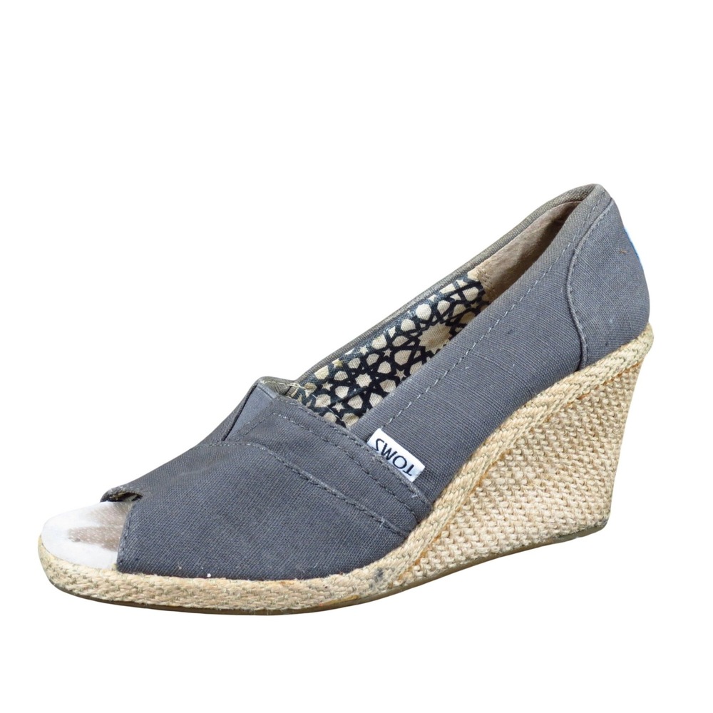 TOMS Calypso Women Wedge Espadrille Sandal Size‎ 7.5 Casual Summer Charcoal Gray